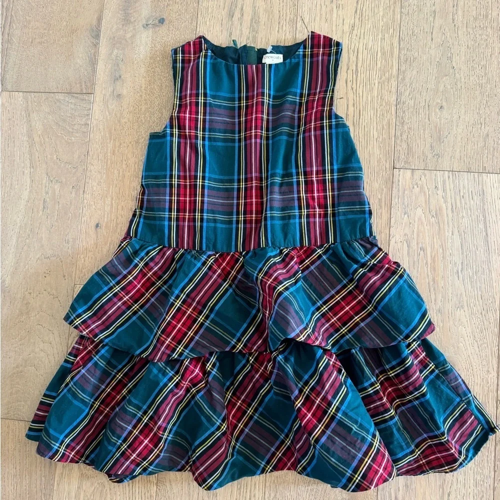 Crewcuts Girls Plaid Tiered Holiday Dress Size 8